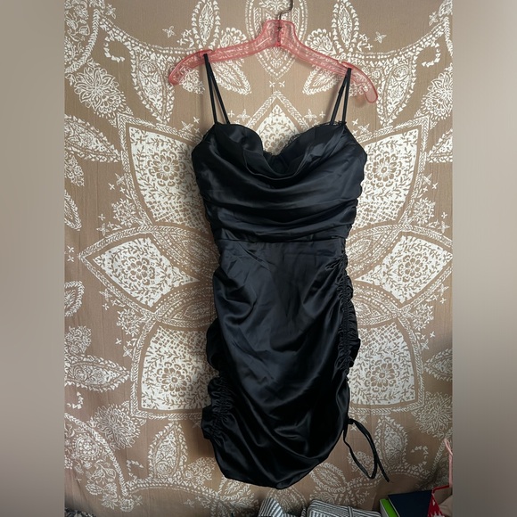 Oh Polly All For You Black Lace Trim Satin Mini Dress - Picture 4 of 10